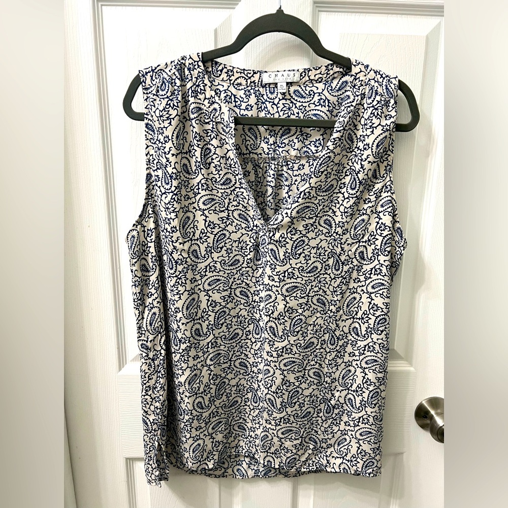 Chaus New York Blue and White Paisley blouse size XL